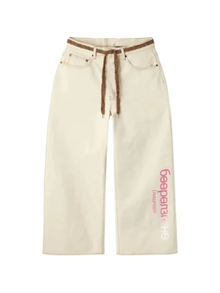 Raspberry String Belt wide leg trousers